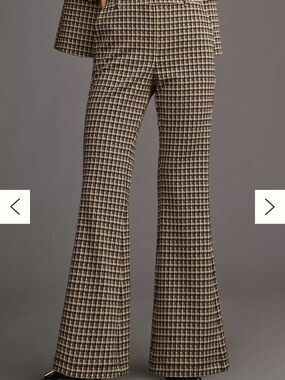 TALL Anthropologie Black & White Houndstooth Flare Pants